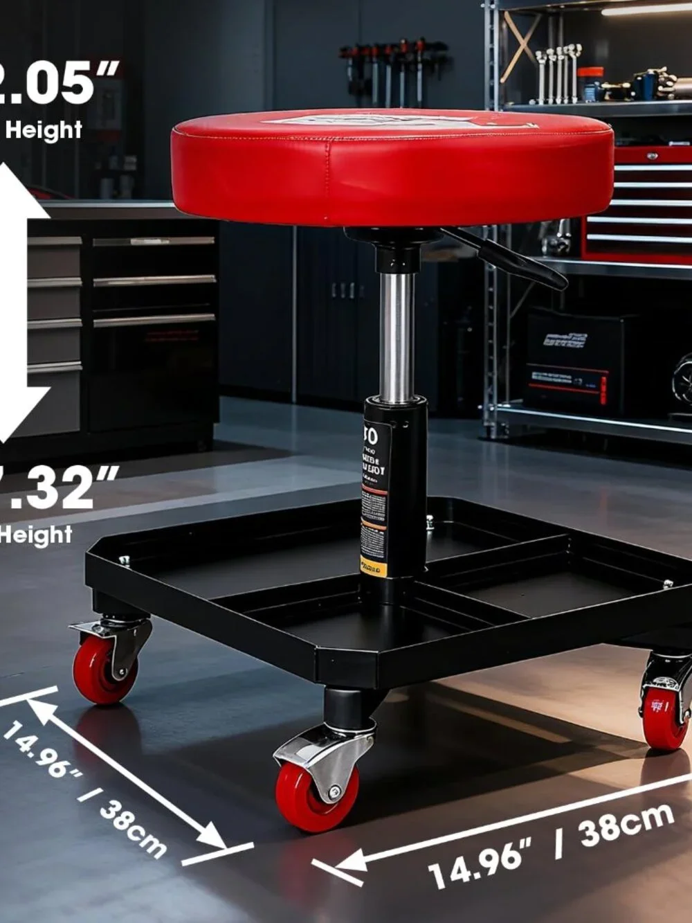 TR6350 Rolling Pneumatic Creeper Garage/Shop Seat: Padded Adjustable Mechanic St - Picture 3 of 7